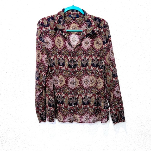 Brooks Brothers silk Red and Brown Graphic Long Sleeve Blouse 14 - Picture 1 of 8